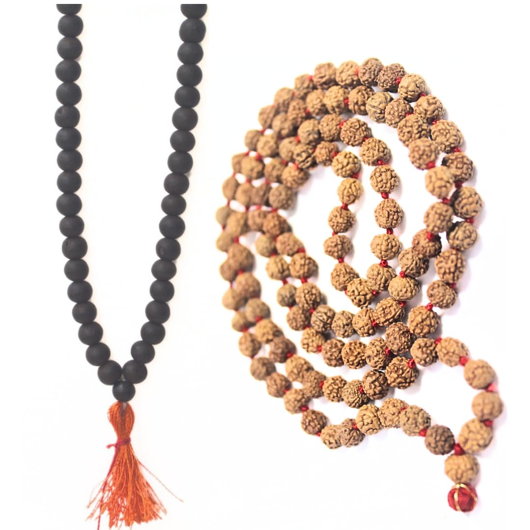 Combo Of 8MM Karungali Mala & 8MM Rudraksha Mala WithLab Tested Certificate