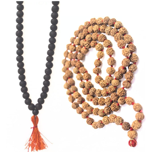 Combo Of 8MM Karungali Mala & 8MM Rudraksha Mala WithLab Tested Certificate